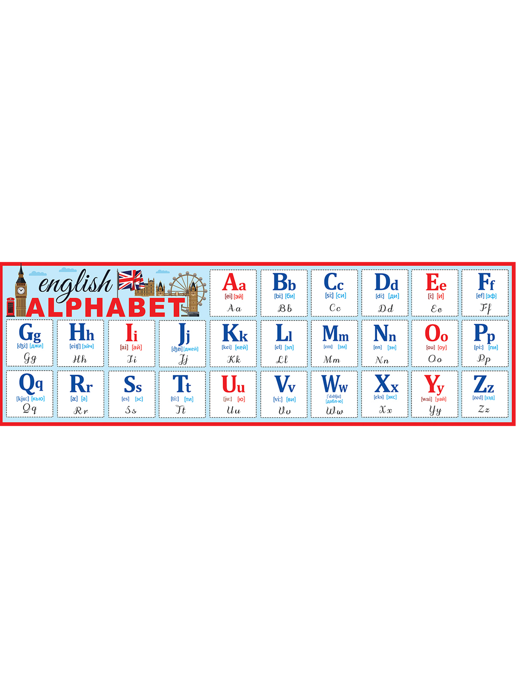 Обучающий плакат - полоска Английский алфавит English alphabet 92x29cм