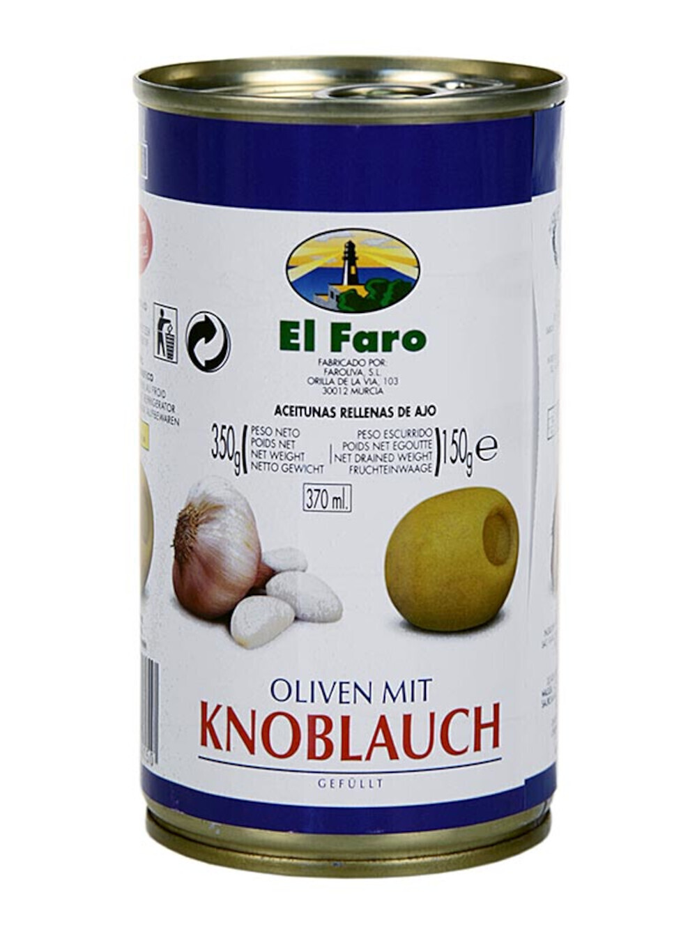 Испанские оливки, фаршированные чесноком 350г, EL FARO — купить в ...