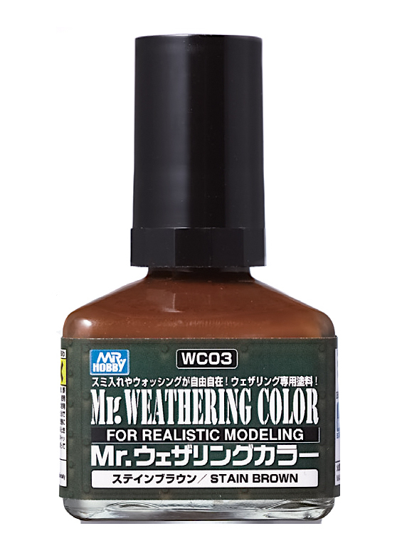 MR.HOBBY Mr.Weathering Color Stain Broun, Коричневые пятна, Смывка для везеринга без кисточки, 40 мл