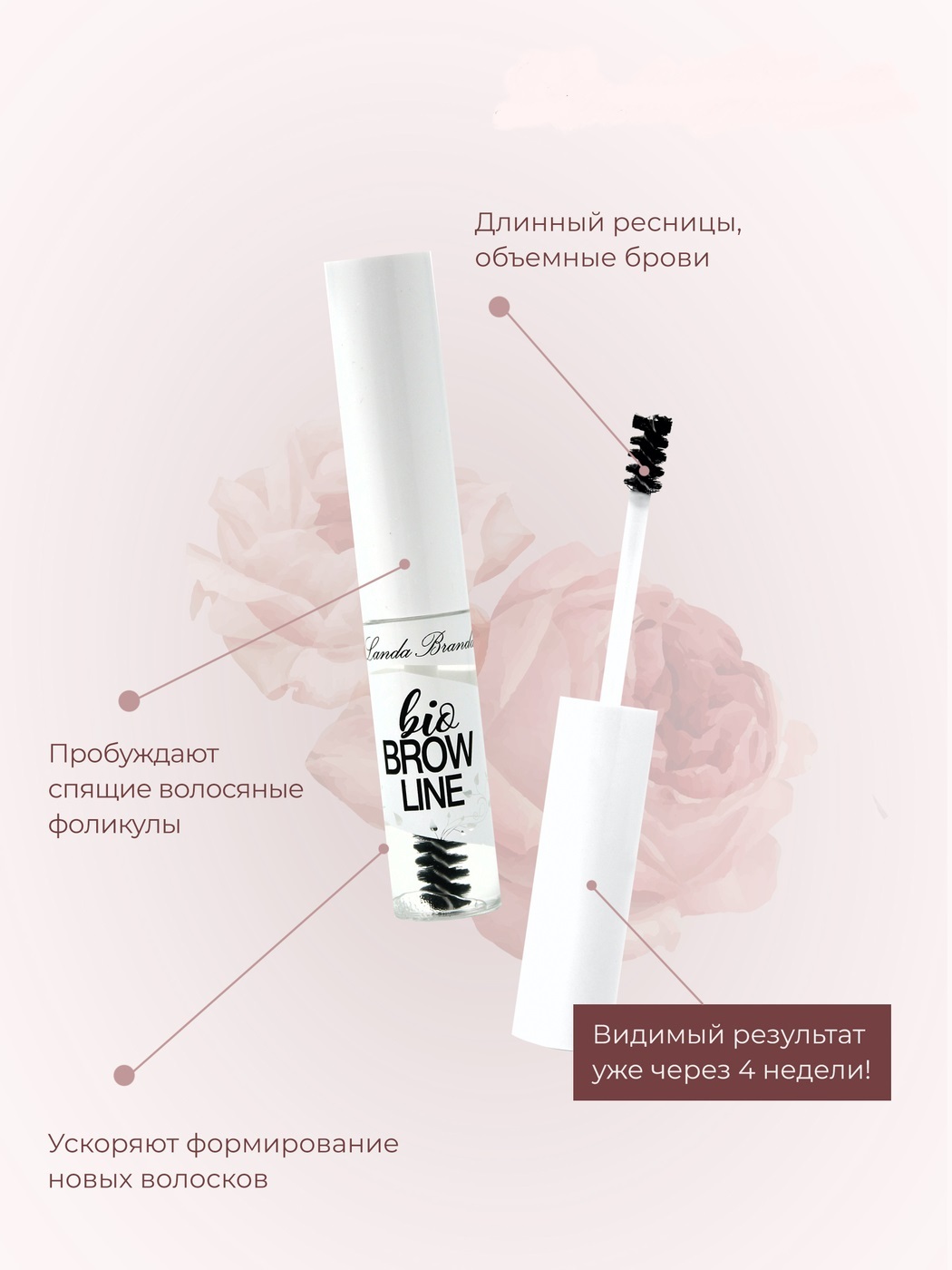 Гель фиксирующий для бровей с эффектом роста Bio brow line Landa Branda, прозрачный, тон 0091