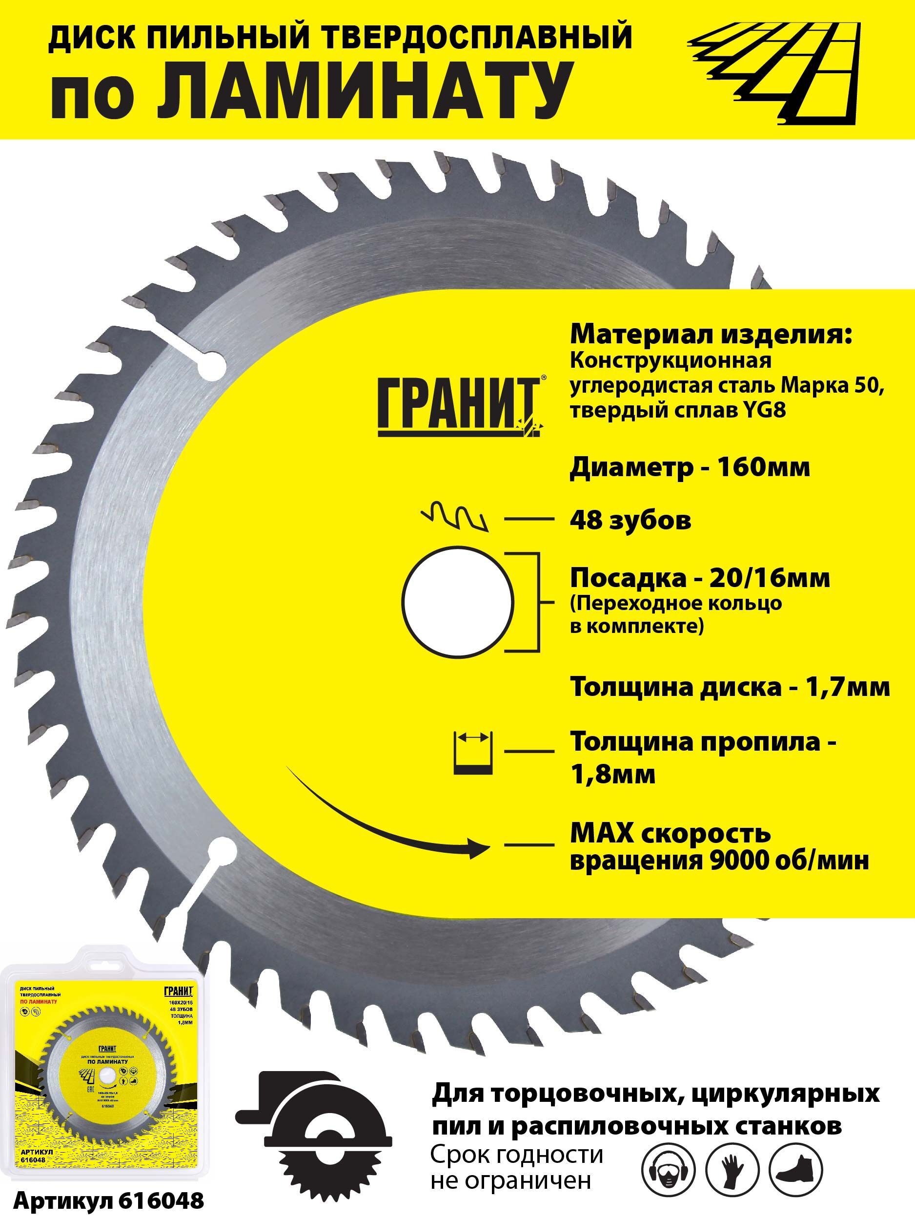 Гранит Диск пильный 160 x 1.8 x 20, 16; 48  зуб.