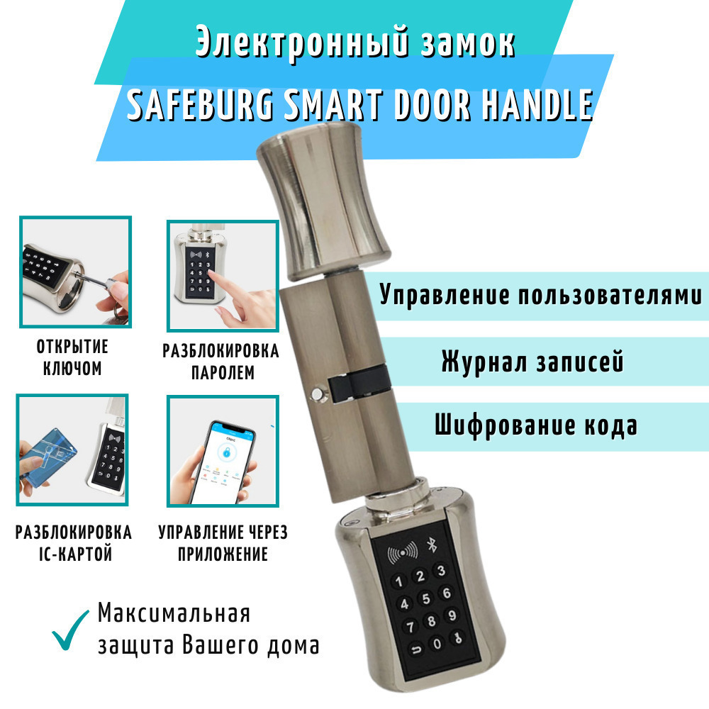 Умный дверной замок SAFEBURG SMART DOOR HANDLE Поддерживает приложение  TTLock, поддерживает Wi-Fi, пароль, толщина двери 35-60 мм - купить по  выгодным ценам в интернет-магазине OZON (380215741)