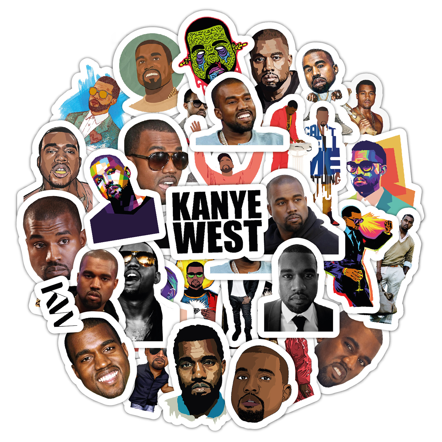 Набормузыкальныхнаклеек"KanyeWest"9листовА6(стикерпак-37наклеек)длядетейивзрослых,нателефон,велосипед,ноутбук,блокнот,ежедневник.СделановБеларуси