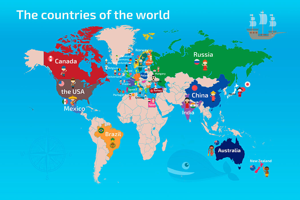 Карта мира со странами крупно на английском языке