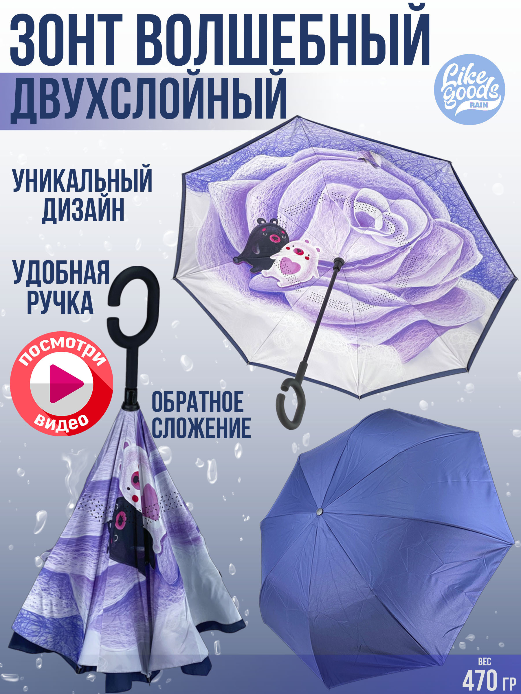 Зонт Like Goods, Трость, фиолетовый, белый купить c доставкой на OZON по низкой цене (167337500)