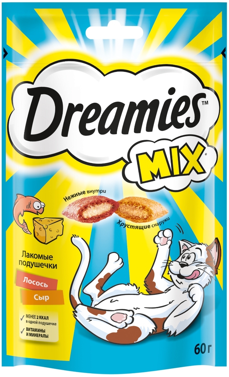 DreamiesMixЛакомыеподушечкидлякошек,слососемисыром,60г