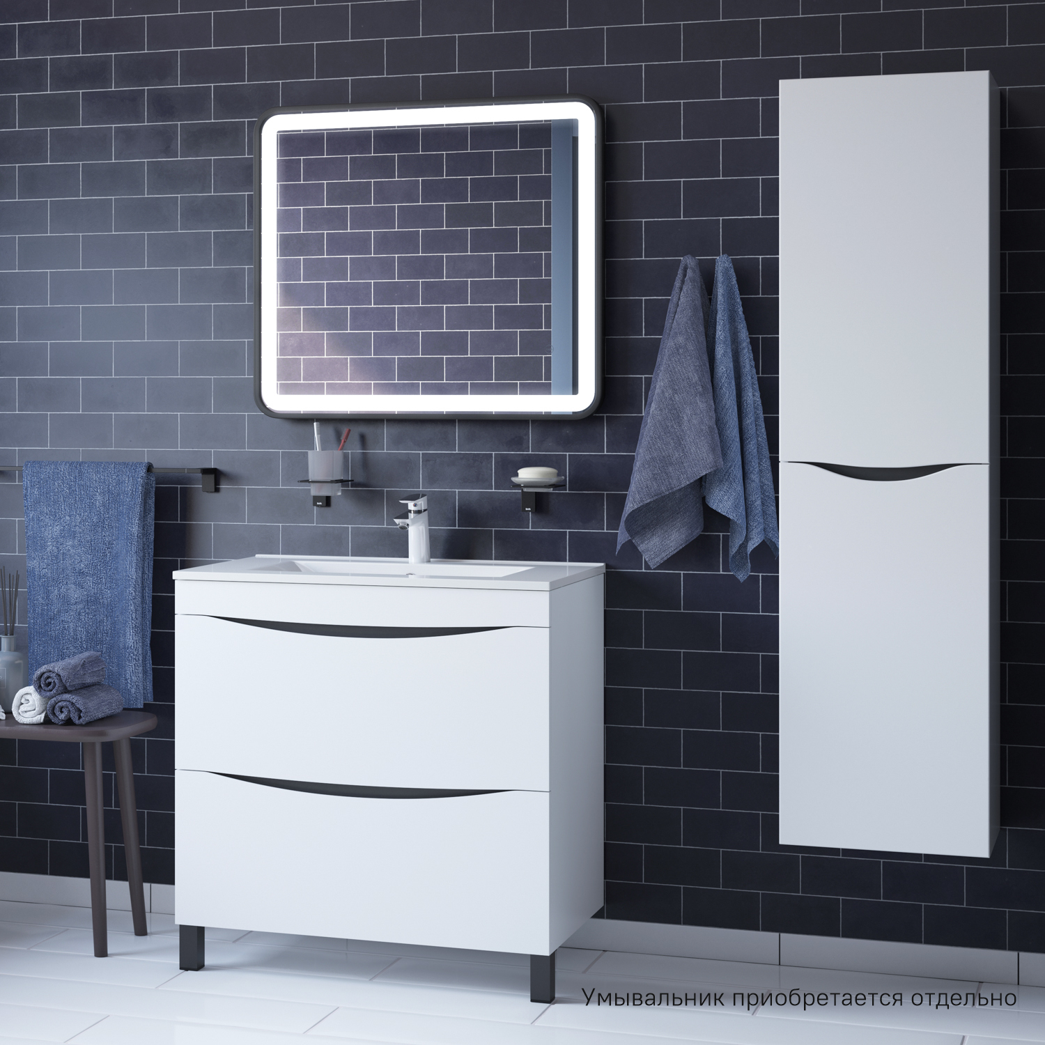 Фото товара на маркетплейсе ozon Тумба напольная в ванную (без раковины), белая, 80 см, Cloud, IDDIS, CLO80WFi95