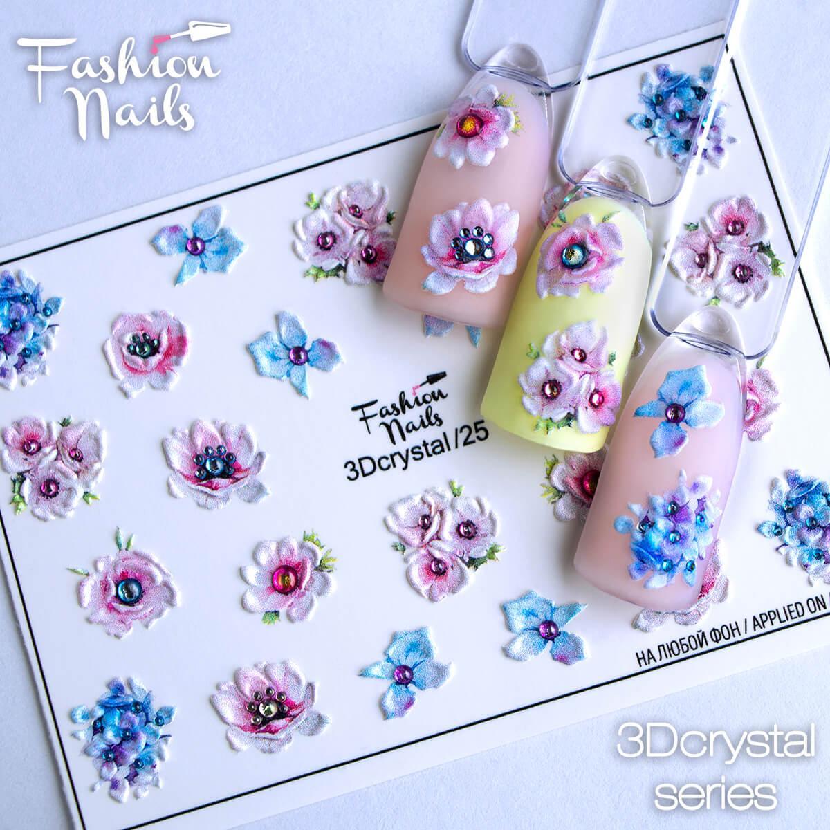 FashionNailsСлайдер(водныенаклейки)длядизайнаногтей3DCrystal№025