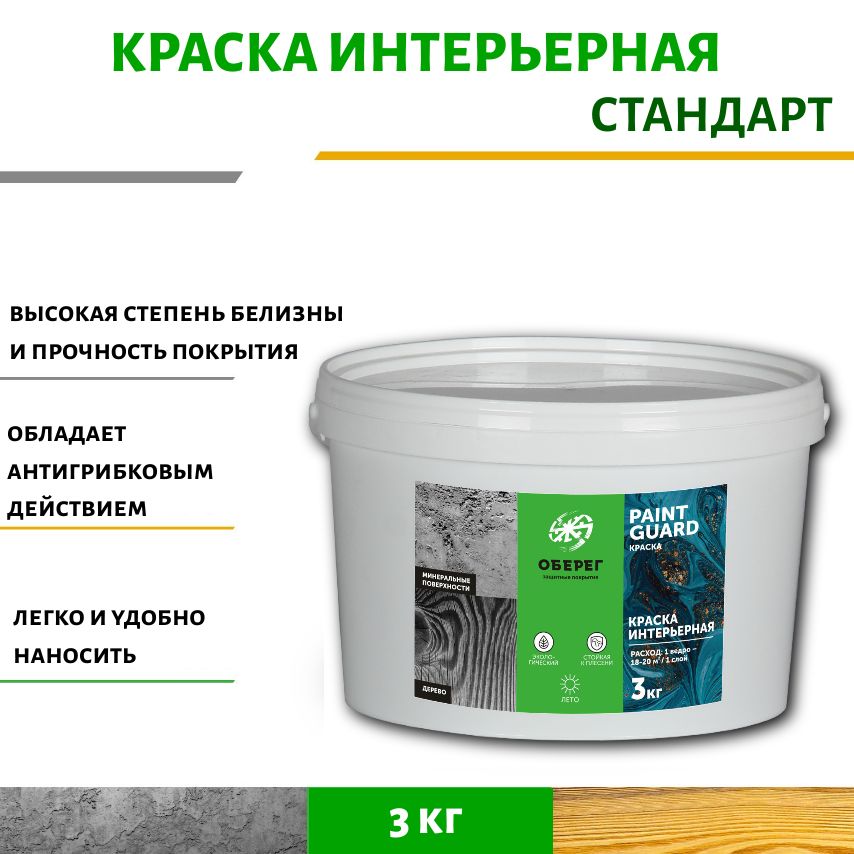 КраскаинтерьернаядлястенимебелибелаяСтандартPaintGuard-2л/3кг