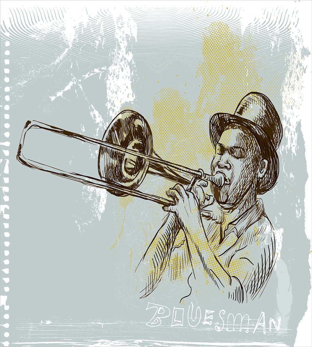 Рисунок трубача с трубой