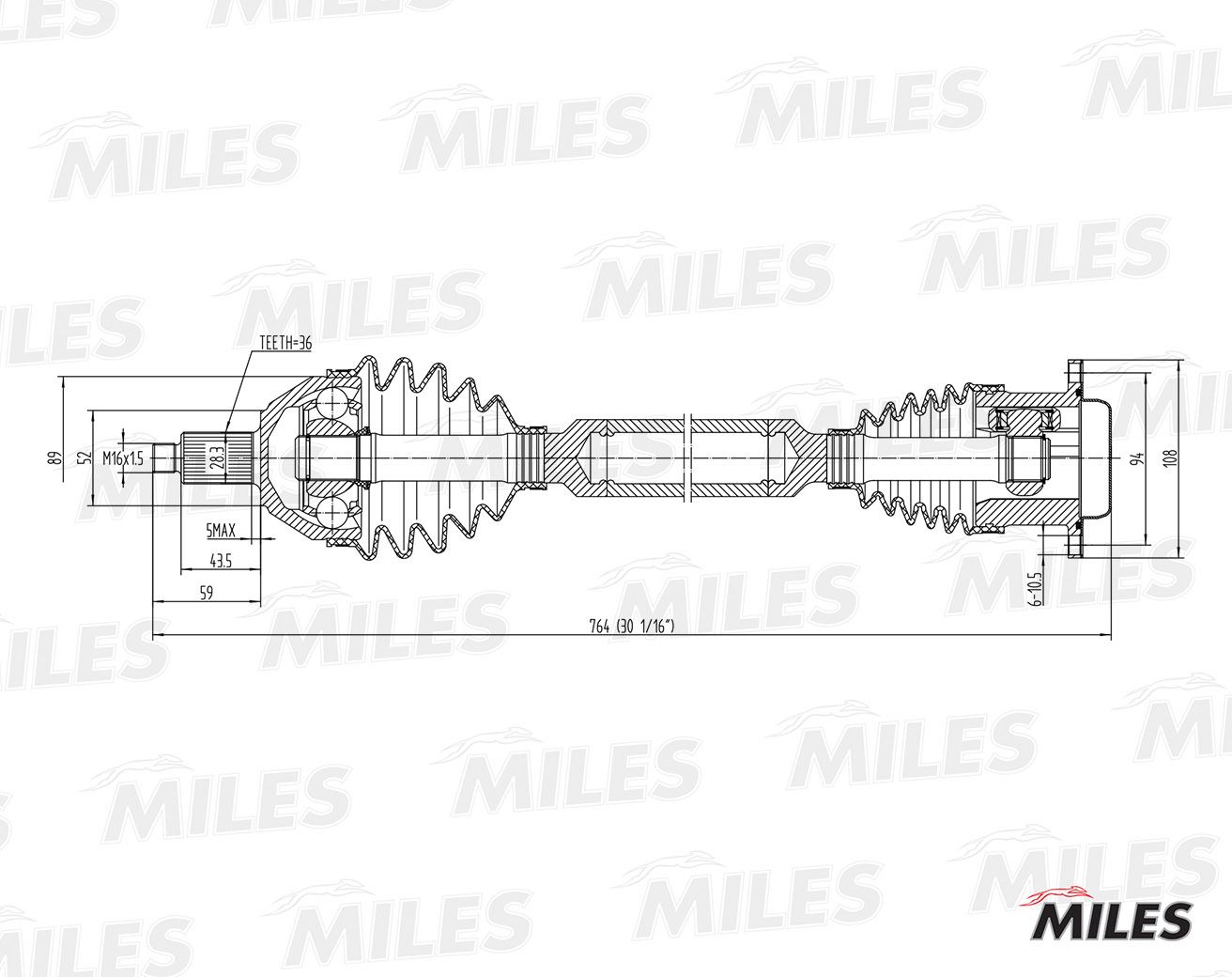 Привод в сборе правый SKODA FABIA/VW POLO 1.4-1.9TD 99- (GKN 304446) GC02125 MILES арт. GC02125