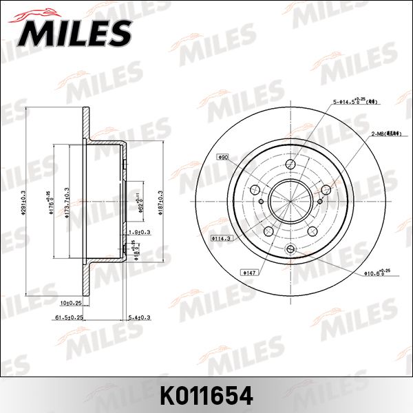 Диск тормозной Toyota Mark, Chaser, Cressida, Cresta задний Miles MILES K011654, oem 4243122180