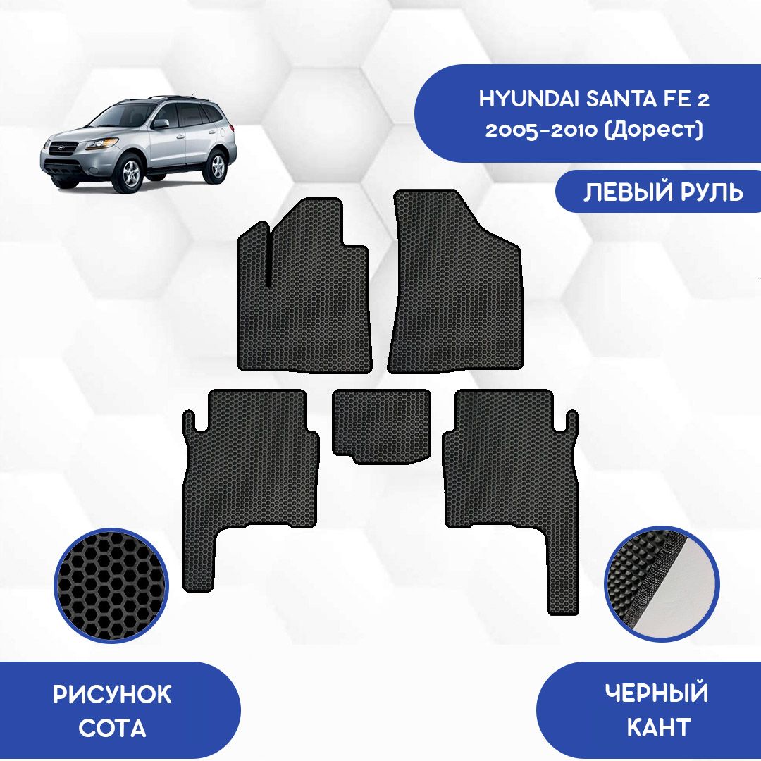 Коврики в салон автомобиля SaVakS Hyundai Santa Fe 2 2005-2010  (Дорестайлинг) С левым рулем, цвет черный - купить по выгодной цене в  интернет-магазине OZON (1068570574)