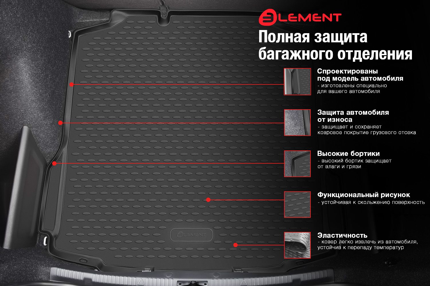 Коврик в багажник подходят для EXEED RX 2023 - Внедорожник 5 дв. 1шт. (полиуретан) / Эксид РХ