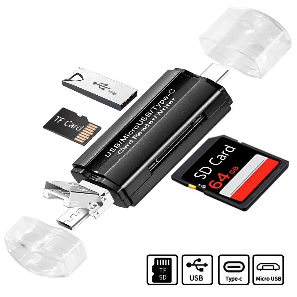 Универсальный Картридер 6 in 1 OTG USB Type-C -micro sd- usb- sd- cf -usb 2.0