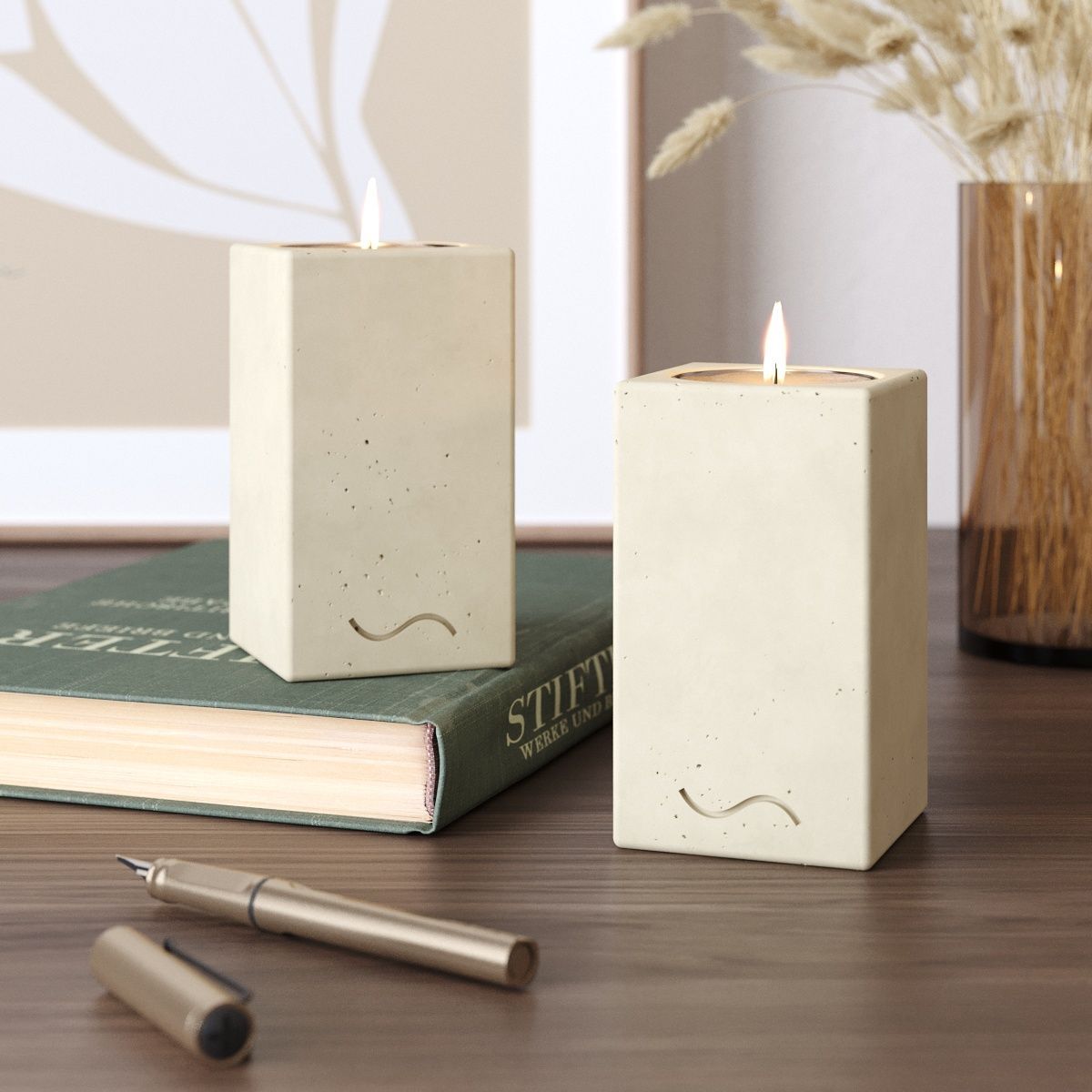 Набор подсвечников Emily M, 5.5х11 см, для столовых и чайных свечей (2 шт.), бетон, кремовый матовый