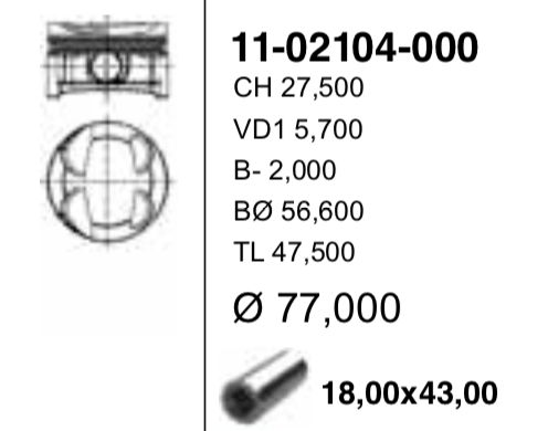 Поршень c пальцем без колец Peugeot 207/208/308/3008, Citroen C3/C4/C5 1.6 VTI 07>