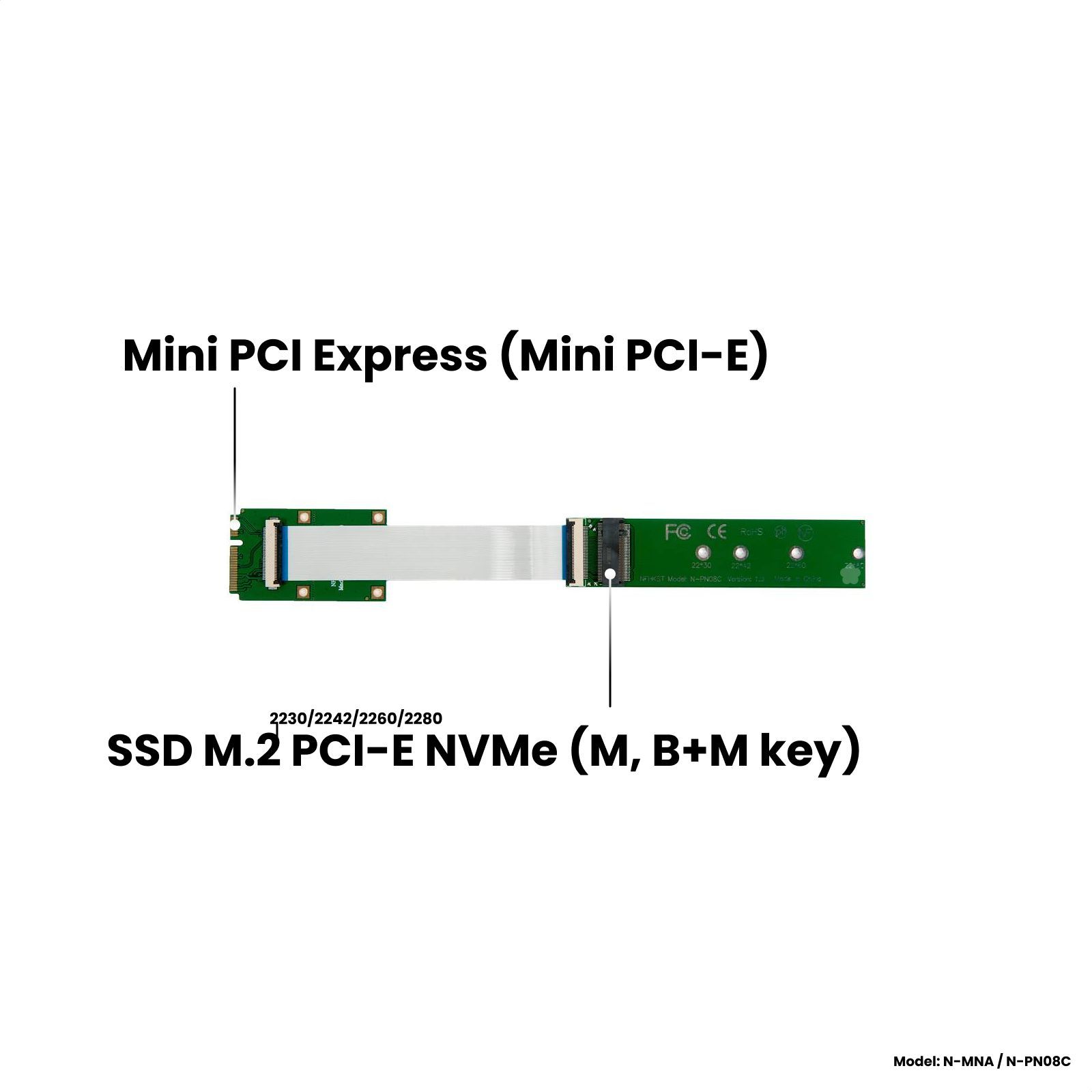 Адаптер-переходник удлинитель для установки SSD M.2 2230-2280 PCI-E NVMe  (M, B+M key) в слот Mini PCI-E, NFHK N-MNA / N-PN08C - купить с доставкой  по выгодным ценам в интернет-магазине OZON (976689375)