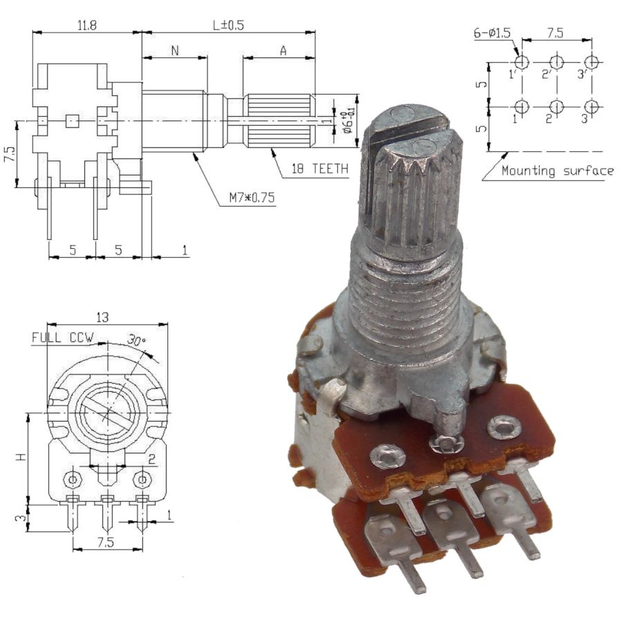 WH120-2KC10кОмРезисторпеременный(5шт)