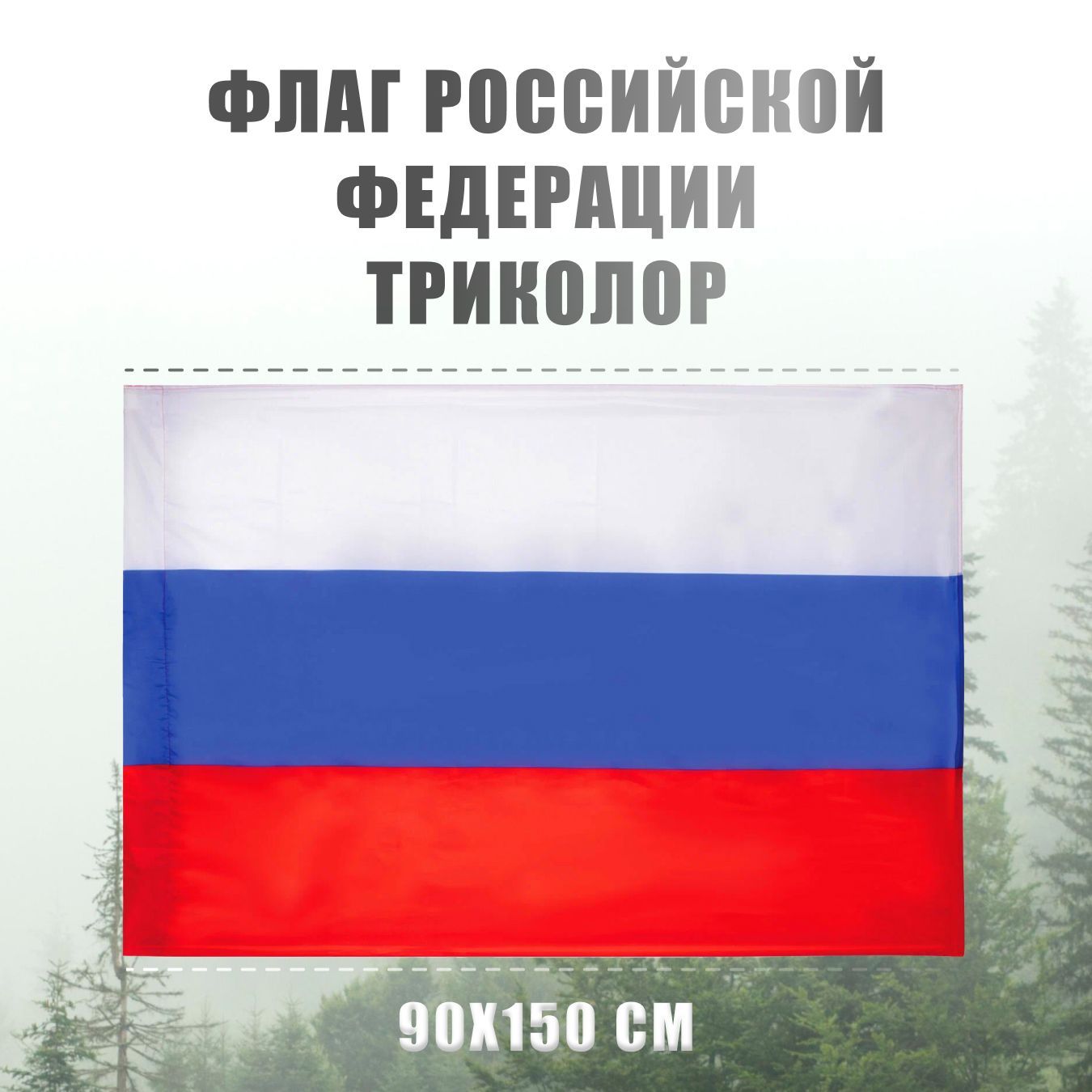 Флаг России большой AXLER русский государственный триколор Российской Федерации (РФ), уличный или на стену, карман для флагштока (древка), 150х90 см, двухсторонний полиэфирный шелк