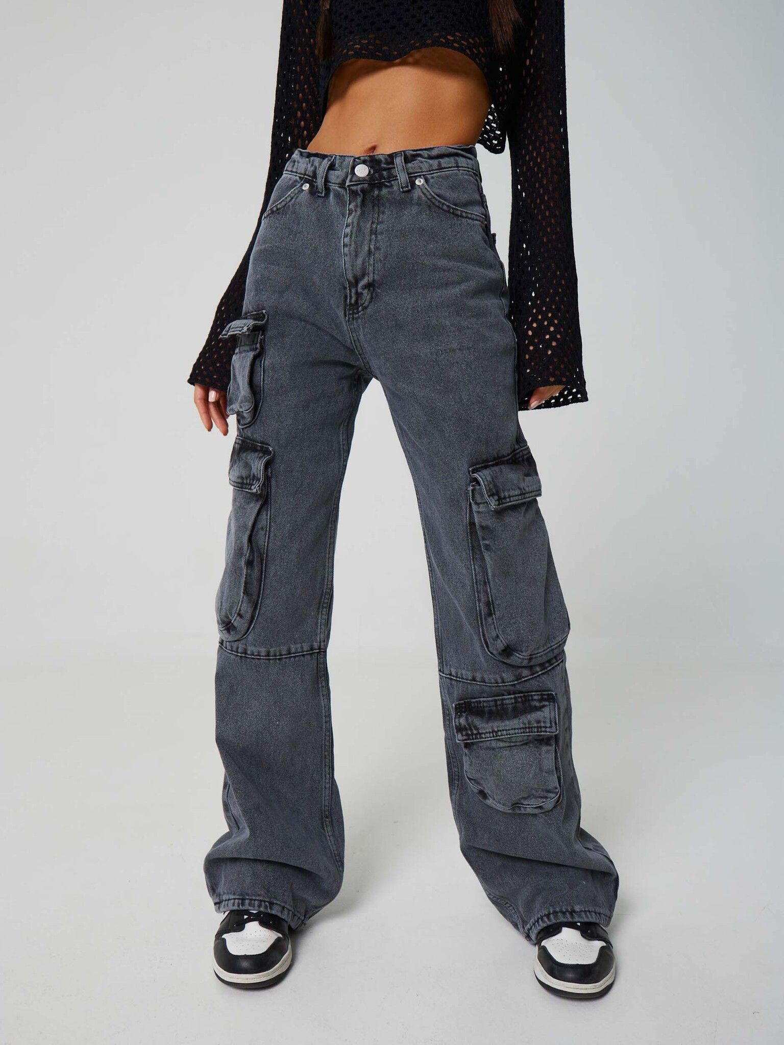 Карго джинсы женские с высокой талией