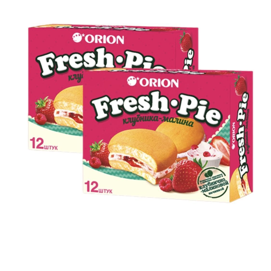 Orion fresh. Фреш Пай Орион. Бисквитное пирожное Orion Fresh pie, с клубнично-малиновой начинкой. Fresh pie Orion клубника-малина. Орион Фреш Пай с клубникой.