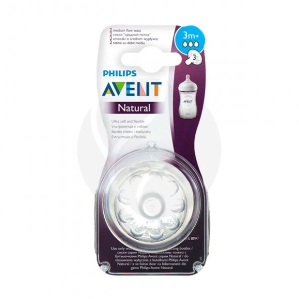 Соска для бутылочек силиконовая PHILIPS AVENT средний поток, от 3 мес+2шт. SCF043/27