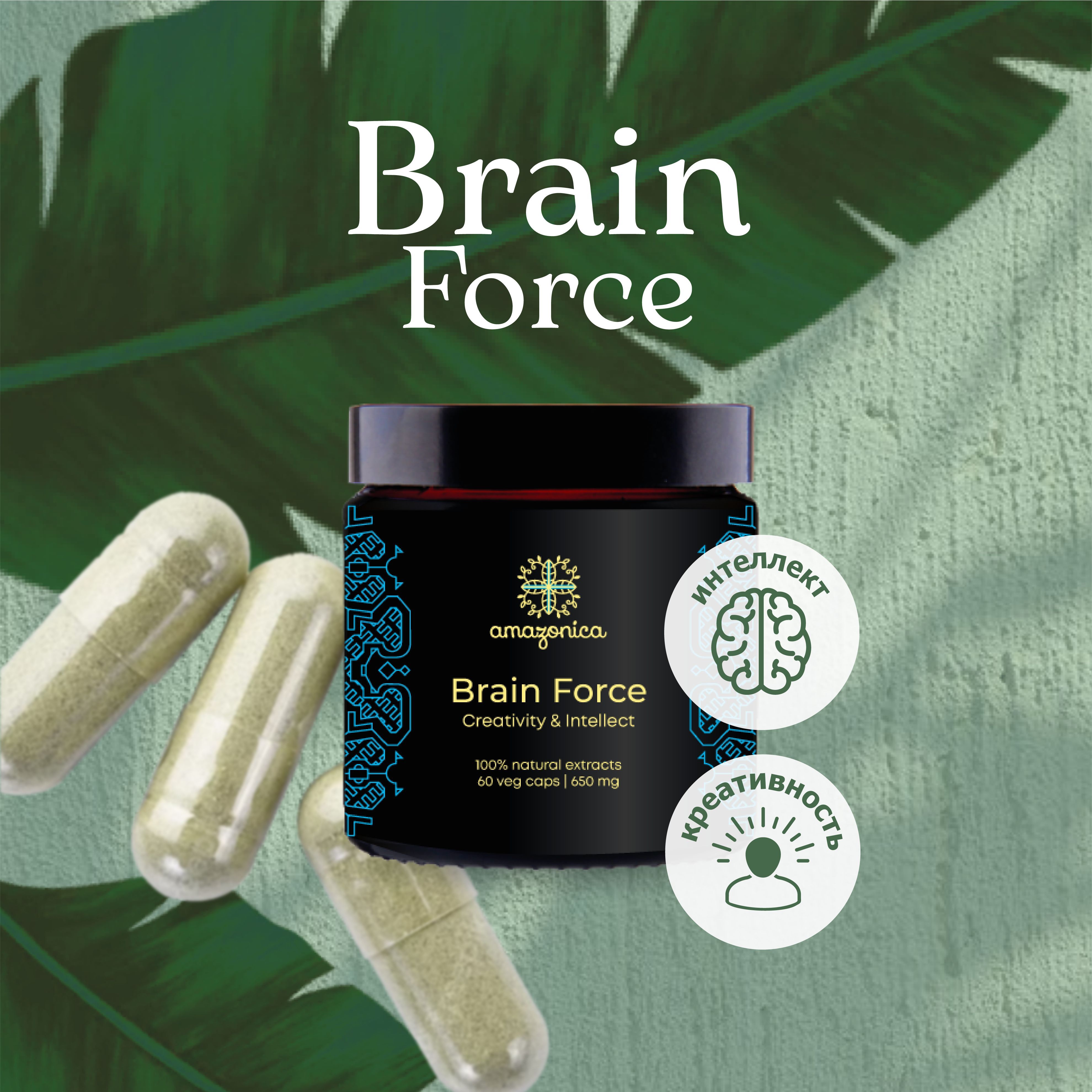 Витамины для мозга. Brain Force Amazonica 60 капсул 650мг. Ноотропный  комплекс для улучшения памяти, креативности и интеллекта. Ноотроп.  Адаптоген. Пищевая добавка. - купить с доставкой по выгодным ценам в  интернет-магазине OZON (1034169423)