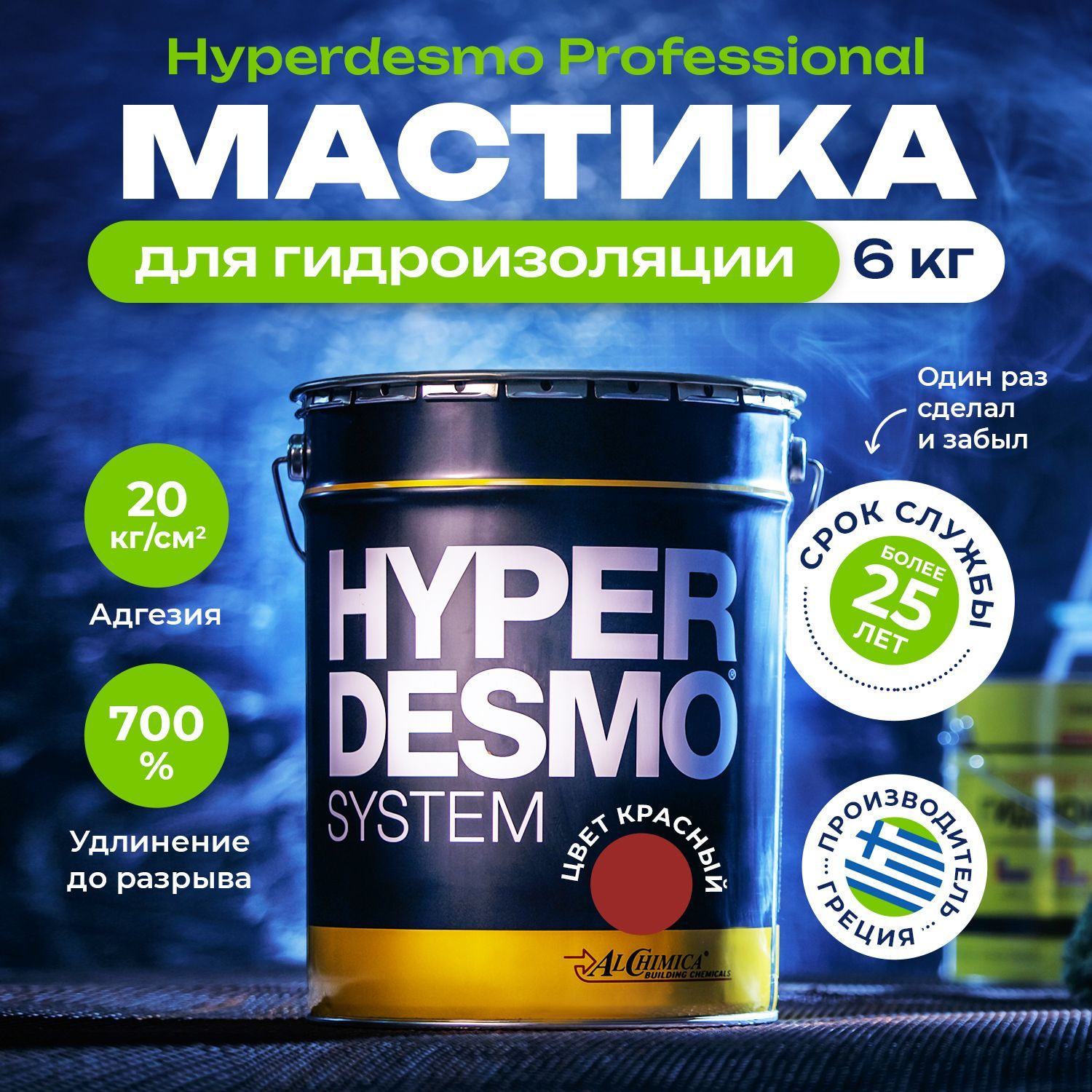 Мастика для гидроизоляции Гипердесмо (Hyperdesmo) 6 кг цвет красный, мастика гидроизоляционная полиуретановая