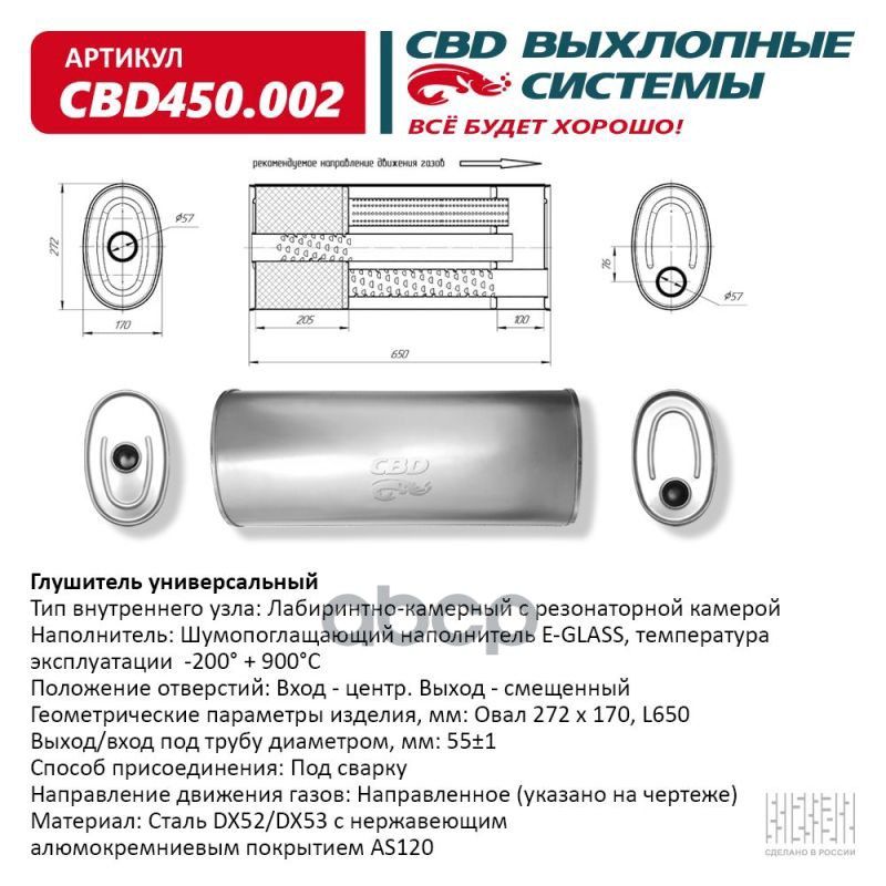 CBD Резонатор глушителя арт.CBD450002