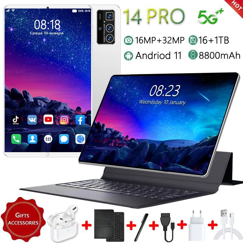 ARGVIUПланшетПланшет14PRO,10,36дюйма,16ГБОЗУ1024ГБПЗУрусскийязык,кожанаяклавиатура,Bluetooth-гарнитураWIFIGPSSIM-карта5GAndroid12120ГцПланшет,10.1",1024GB,белый