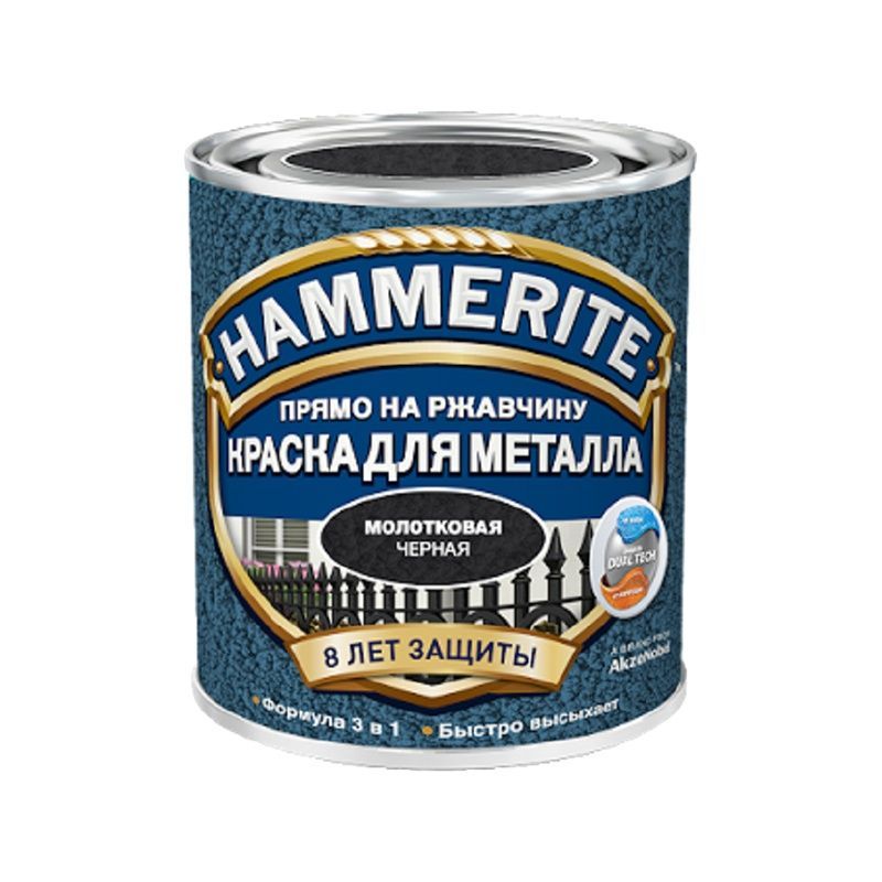 HAMMERКраскадляметаллаМолотковая,Акриловая,Глянцевоепокрытие,0.75л,черный