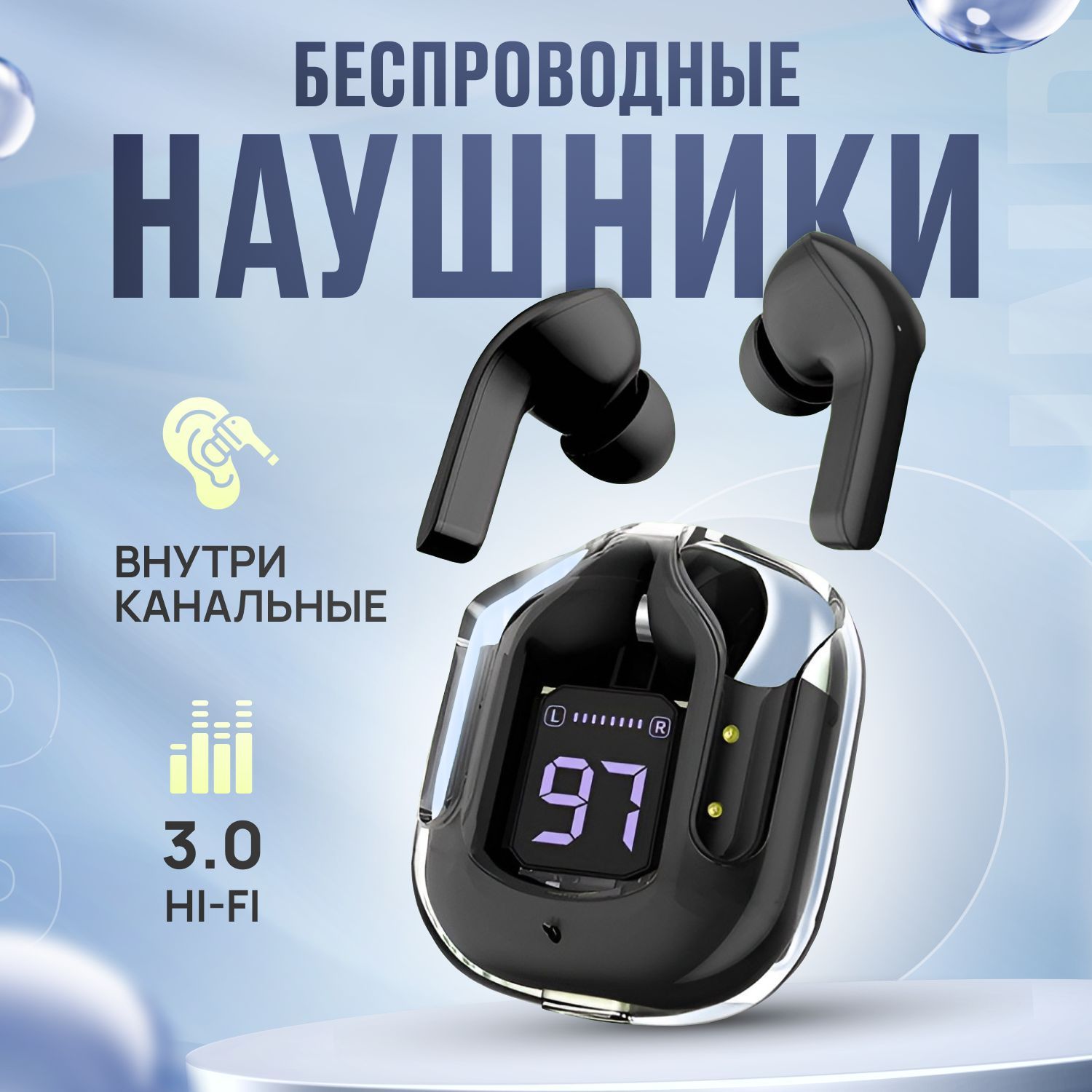 Беспроводные наушники с микрофоном и сенсором Bluetooth 5.1, HI-Fi 3.0; для  игр, музыки и спорта, черные