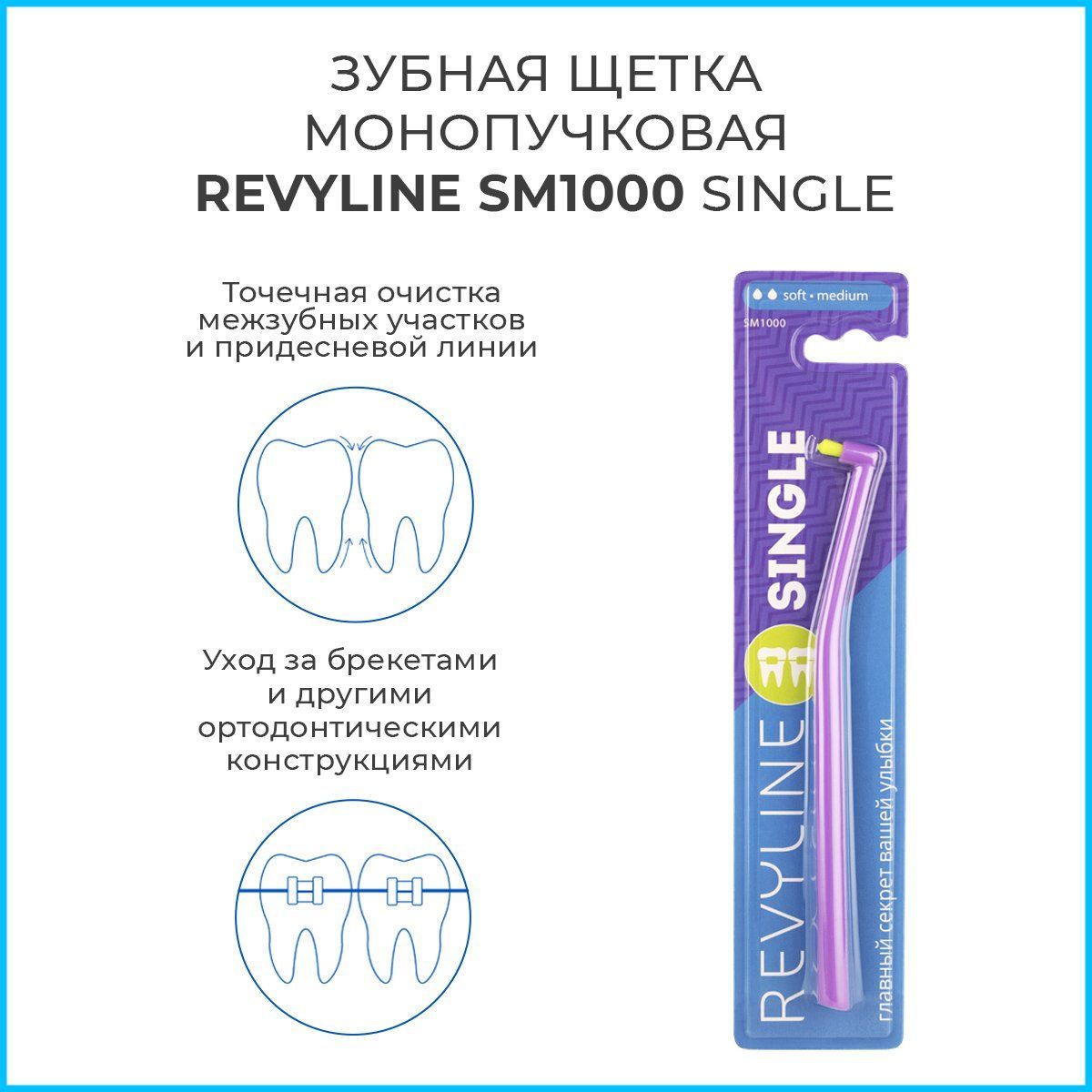 Зубная щетка Revyline SM1000 Single, монопучковая. Фиолетовая. Ревилайн