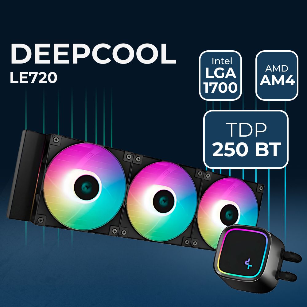 Комплект водяного охлаждения DEEPCOOL LE720 LGA1700/1200/115X/AM5/AM4 (6шт/кор,TDP 300W, ARGB Lighti