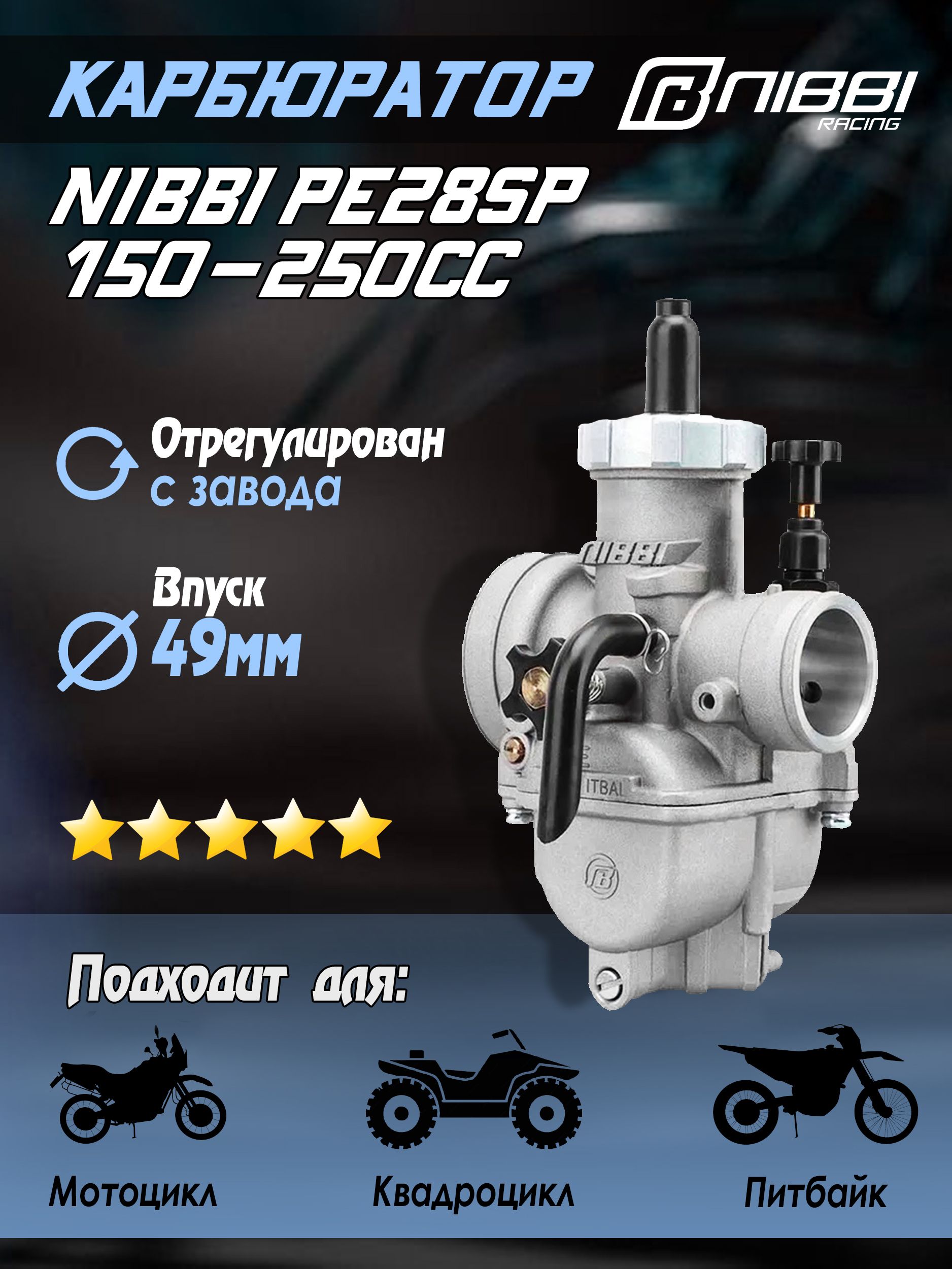 Карбюратор NIBBI PE28SP Sport 150-250 сс для питбайка и мотоцикла - купить  по низким ценам в интернет-магазине OZON (1133895275)