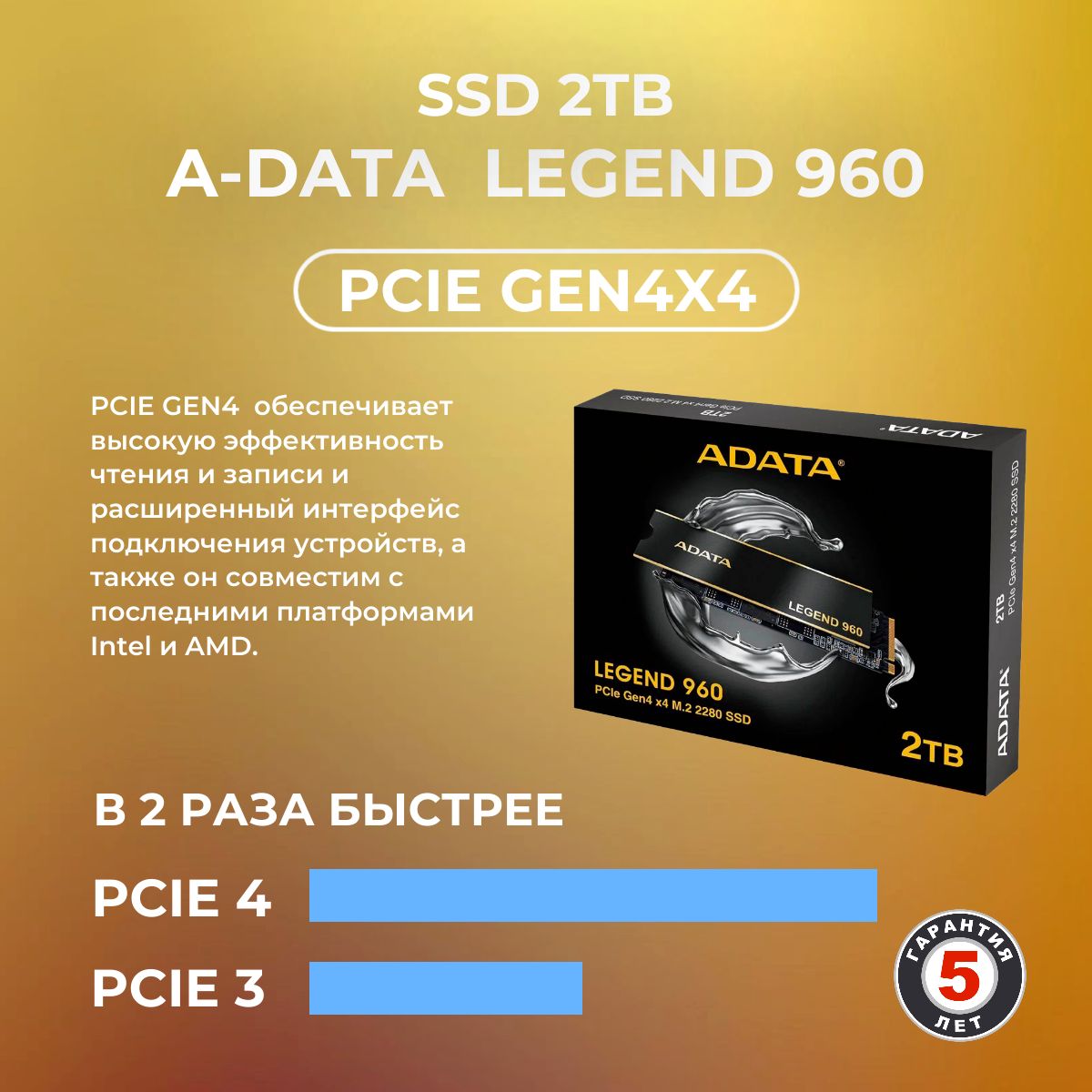 ADATA 2 ТБ Внутренний SSD-диск LEGEND 960 M.2 2280 NVME (ALEG-960-2TCS)