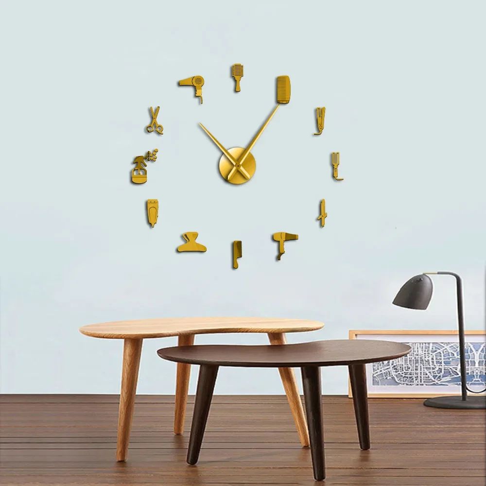 3d часы DIY Clock 12s022-g серебро. Настенные часы 3d. Оригинальные часы на стену для кухни. Дизайнерские часы на стену большие.