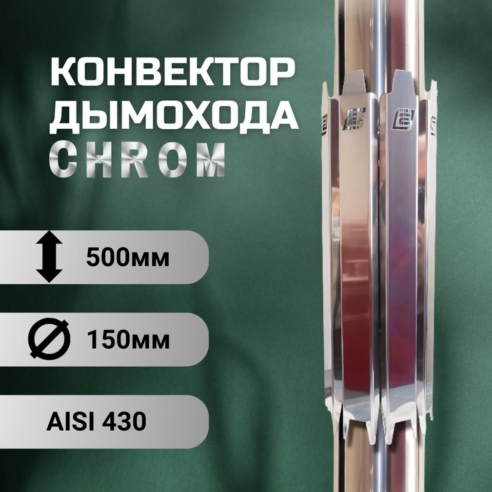 Конвектор дымохода D-150, ERMAK CHROM, L500 (нерж.AISI-430 / 0,5 мм)