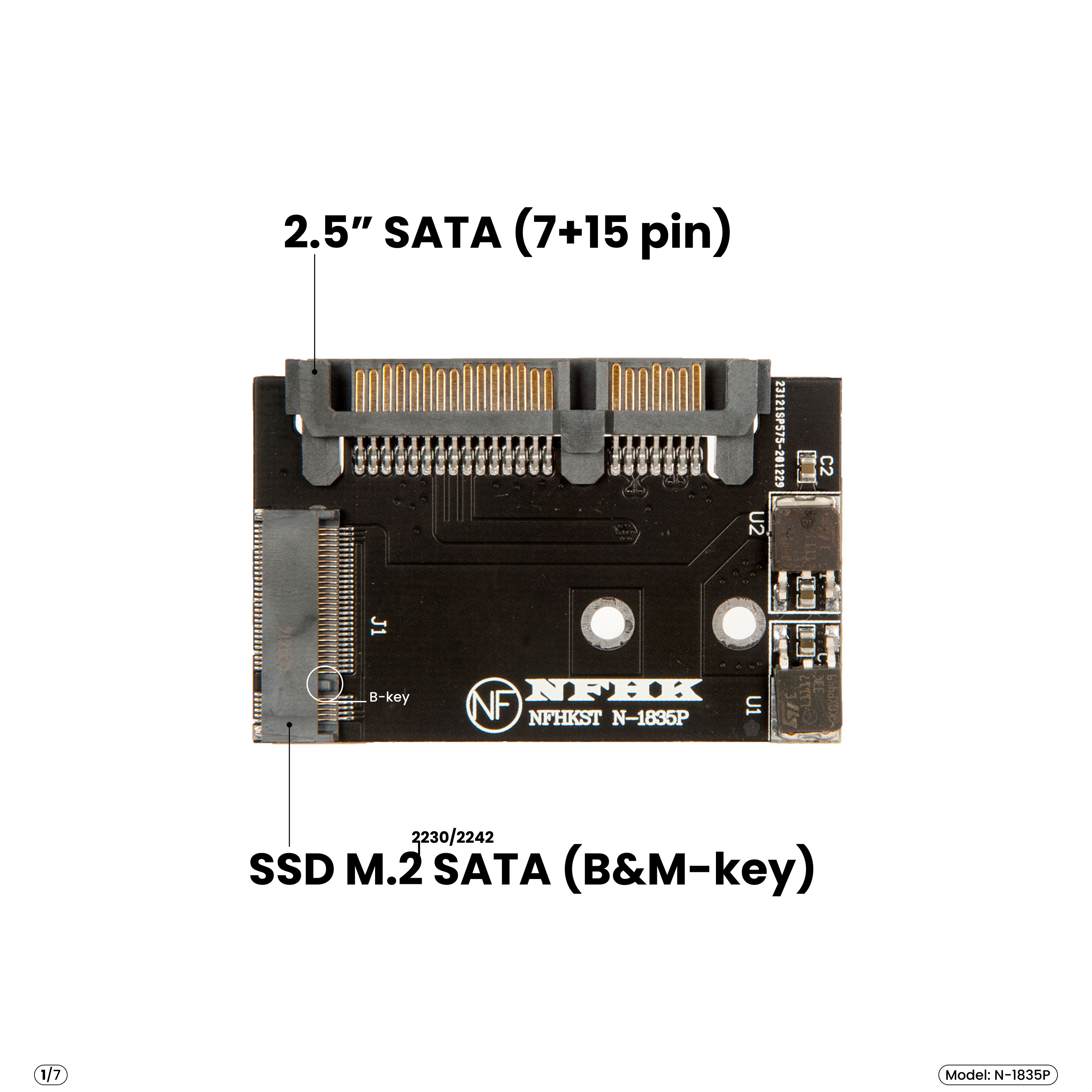 Адаптер-переходник SSD M.2 2230/2242 SATA (B&M-key) > 2.5" SATA, черный, N-1835P