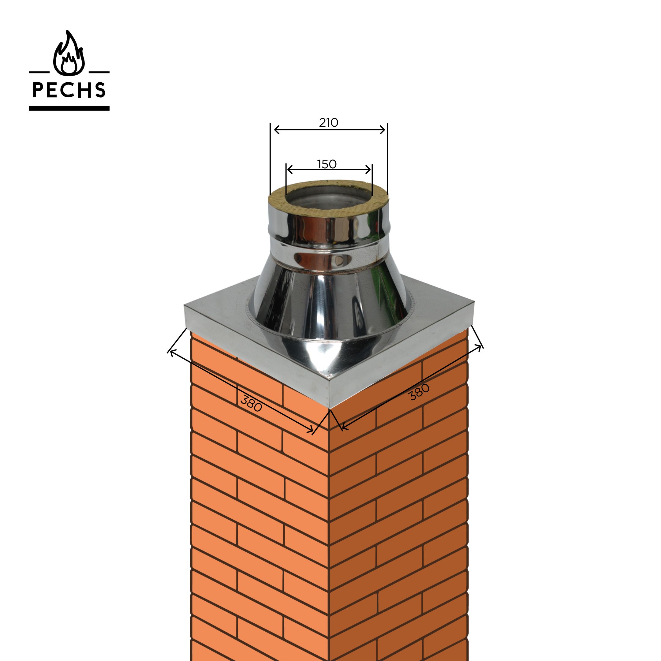 Переход с кирпичной трубы на круглый сендвич дымоход ф150/210 мм