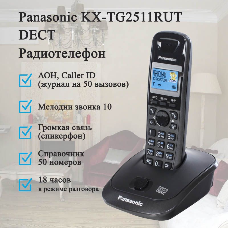 Радиотелефон DECT Panasonic KX-TG2511RUT темно-серый металлик