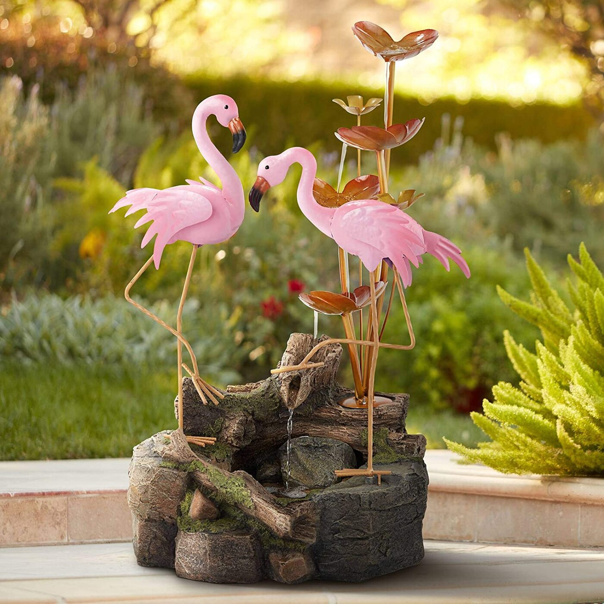 Фонтан декоративный садовый Фламинго GA-04674 GREEN APPLE / Фонтанчик для сада / Уличный фонтан 72 см #1