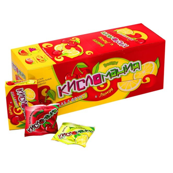 Жевательные конфеты "Кисломания дабл фрукт" вишня и лимон 30 штук по 16 ...