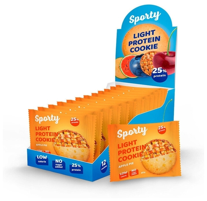 Легкое протеиновое печенье Sporty Light Protein Cookie 40 г х 12 шт ...