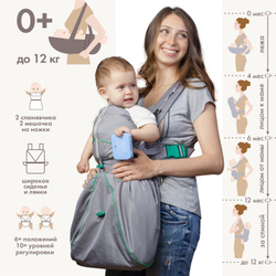 Рюкзак-кенгуру с 0 Чудо-чадо "BabyActive Lux", серый изумрудный, переноска 0+ кенгуру для детей новорожденных малышей с рождения эрго. Рюкзак-кенгуру ХИТЫ