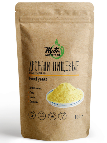 Дрожжи пищевые неактивные в хлопьях (food yeast) MUTE SUPERFOOD, 100 г ...