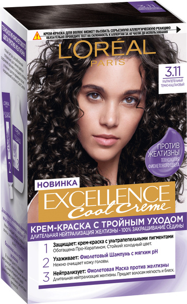 L'Oreal Paris Краска для волос Эксэланс кул 3.11 Темный каштан 192мл ...