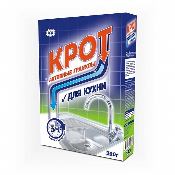 КРОТ Средство для удаления засоров для кухни в гранулах, антизасор, 300 ...