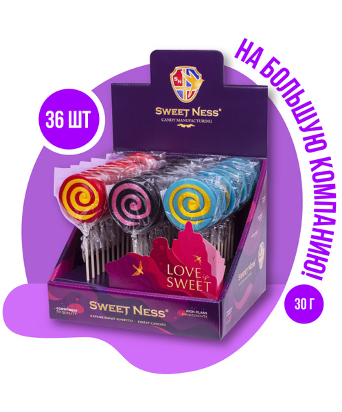 Леденец карамель на палочке Sweet Ness Ликерные вкусы форма Диск в ...
